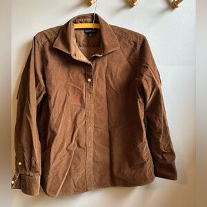 Lands End Brown Corduroy Shirt Button Up 100% Cotton Size M